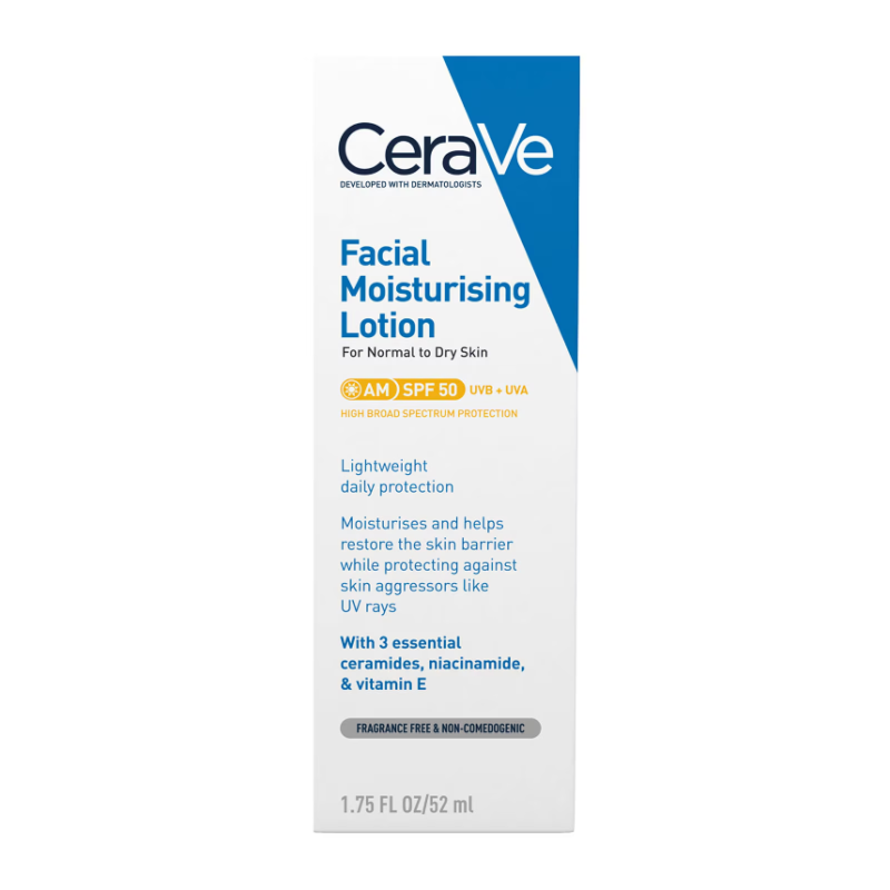 CeraVe AM Facial Moisturising Lotion SPF50 with Ceramides for Normal to Dry Skin 52ml - Image 2