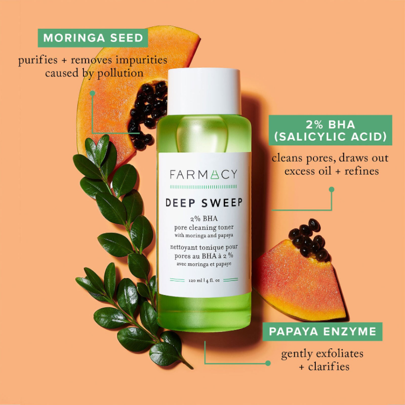 Farmacy Beauty Deep Sweep 2% BHA Pore Cleaning Toner with Moringa + Papaya 50ml - Image 2