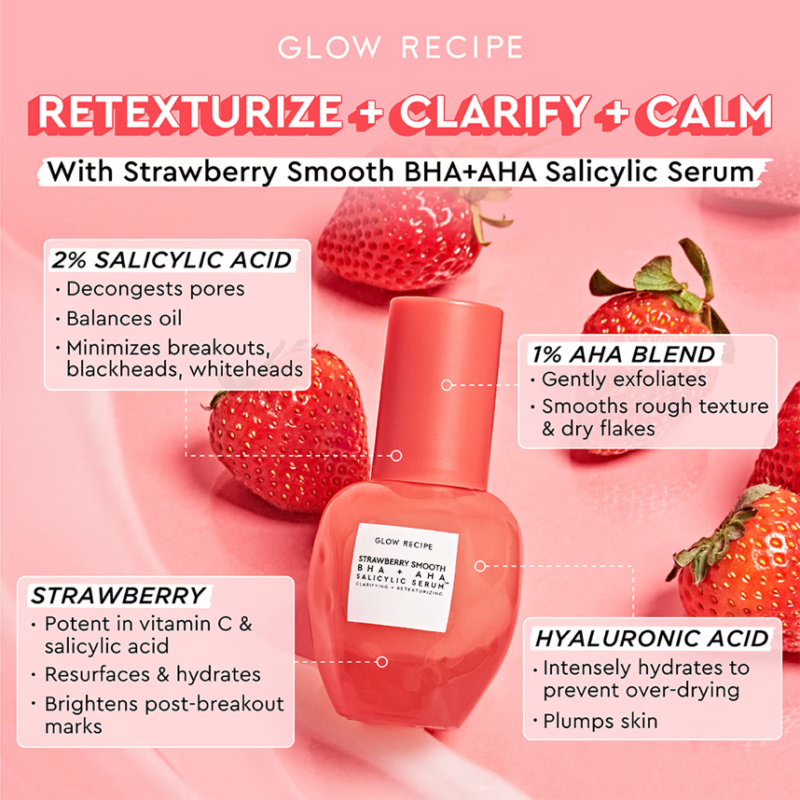 Glow Recipe Strawberry Smooth BHA + AHA Salicylic Serum 30ml - Image 2