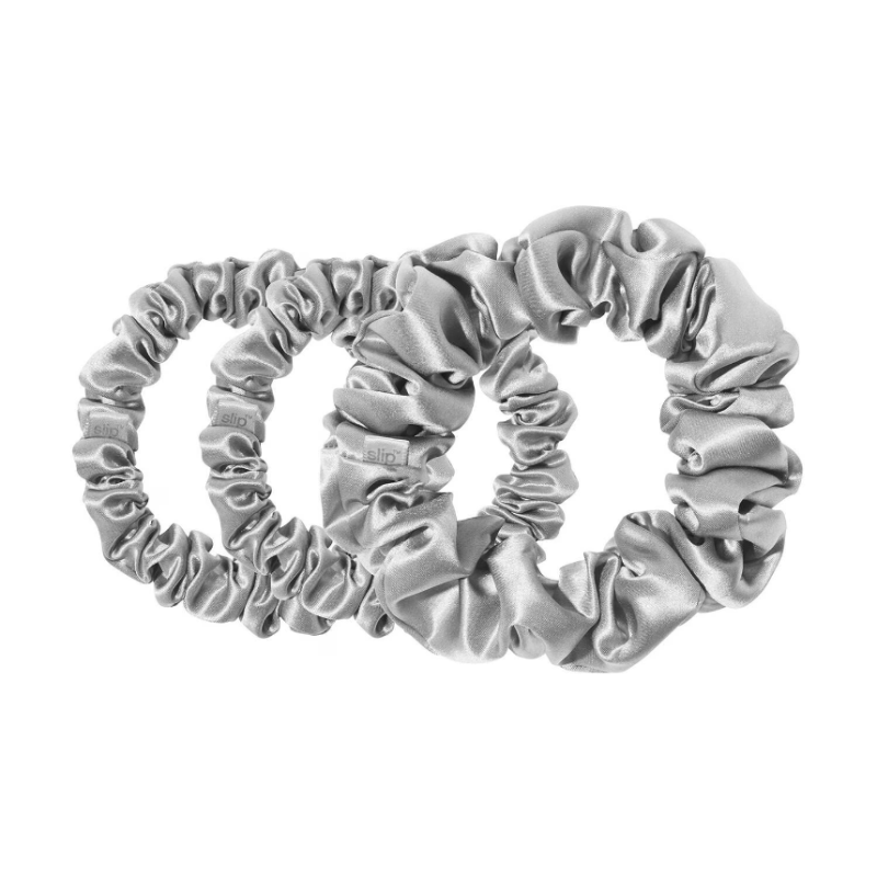 SLIP Pure Silk Back To Basics Assorted Scrunchie Silver Set - Image 2