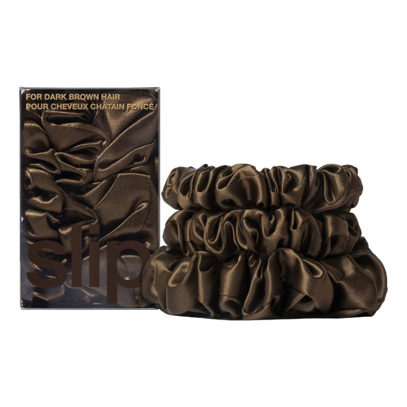 SLIP Back to Basics - Dark Brown Pure Silk Scrunchie Set 3 pieces