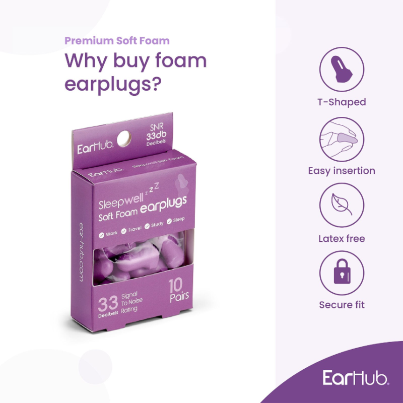 So Divine EarHub Sleepwell Soft Foam Earplugs Purple 10 Pairs - Image 3