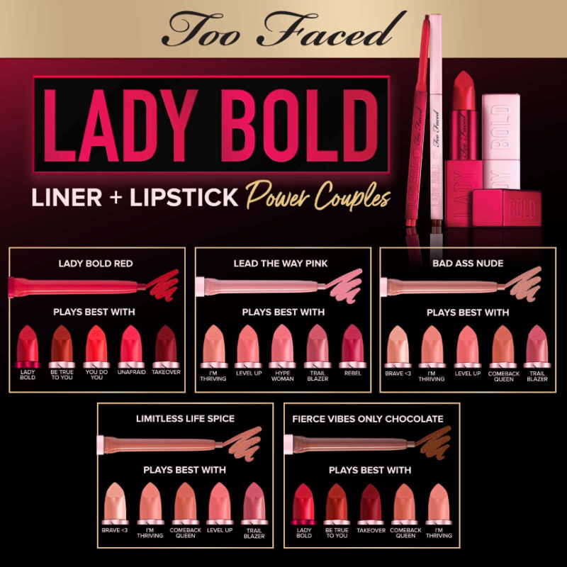 Too Faced Lady Bold Em Power Pigment Cream Lipstick 4.5g - Image 5
