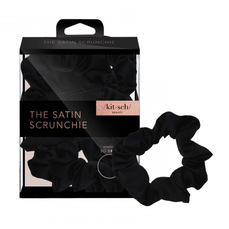 Kitsch Satin Sleep Scrunchies - Black x 5