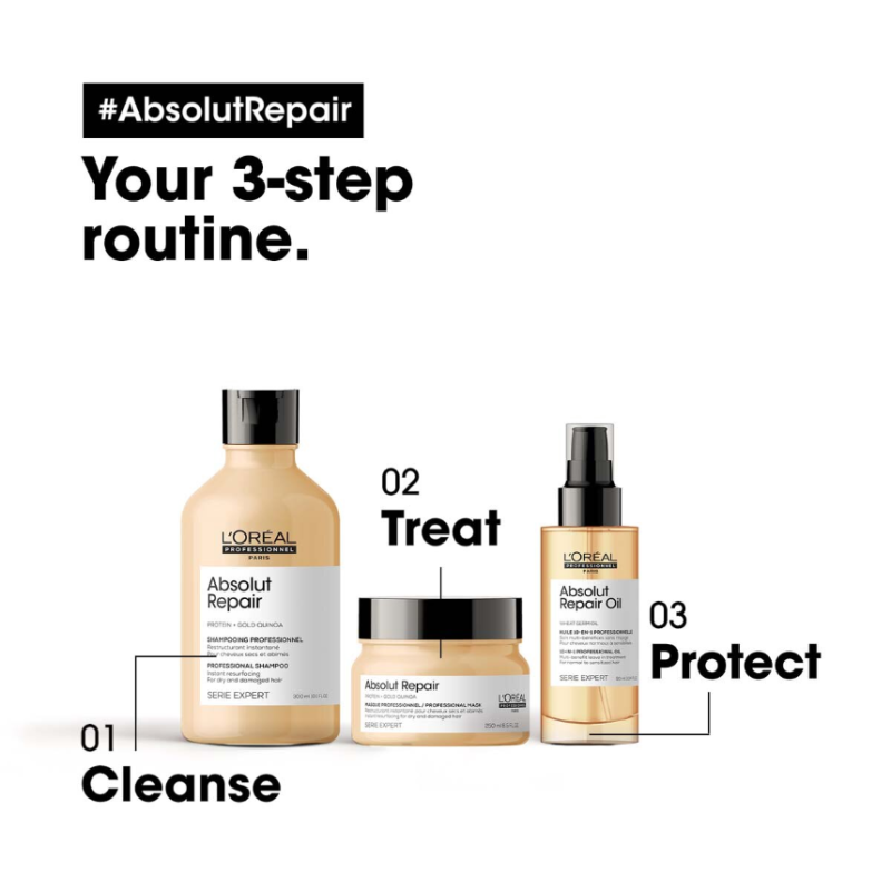 L'Oréal Professionnel Serie Expert Absolut Repair Gold Shampoo With Protein and Gold Quinoa 300ml - Image 5